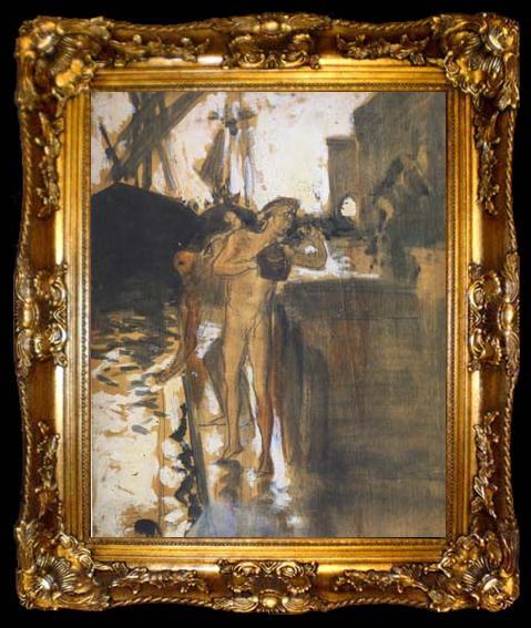 framed  John Singer Sargent Two Nude Bathers Standing on a Wharf (mk18), ta009-2